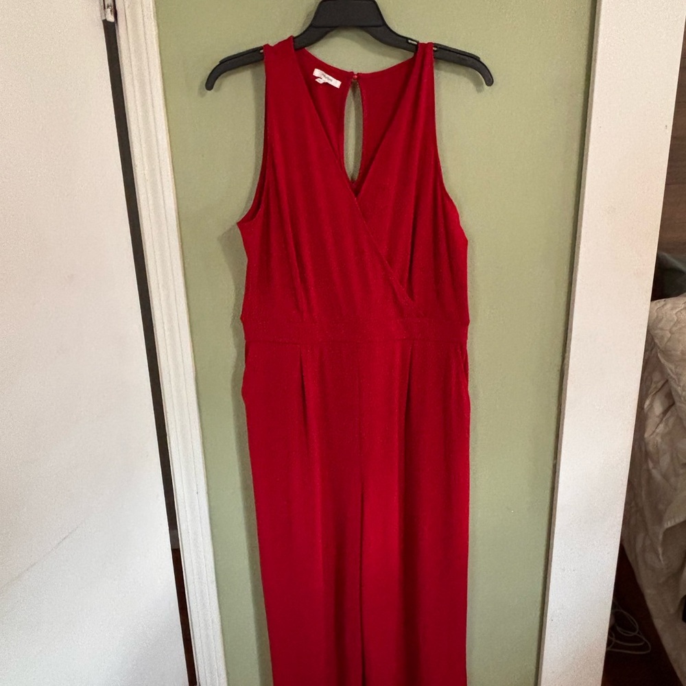 Maurices Red Sleeveless Wrap-Front Jumpsuit